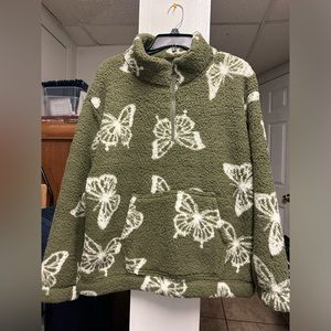 Green with Butterfly Faux Fur Pullover